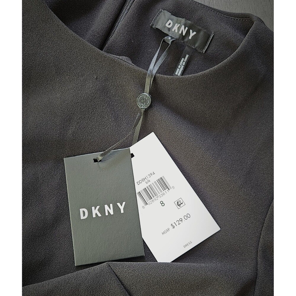 DKNY Black  Sheath Dress Size 8 Studded Bell Sleeve Classic Minimalist Career - Picture 10 of 10